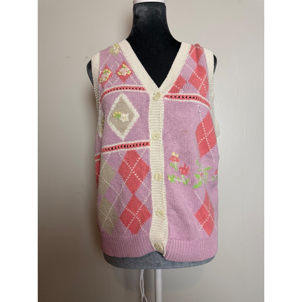 Northern Reflections Vintage Floral Knit Sweater Vest Cottagecore whimsicaL M